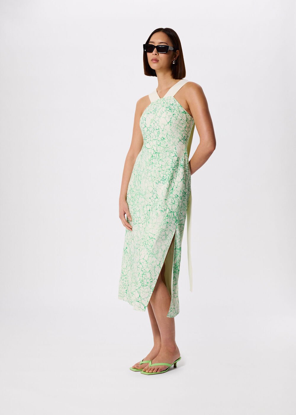 Green/Multi Printed Buckle Midi Dress