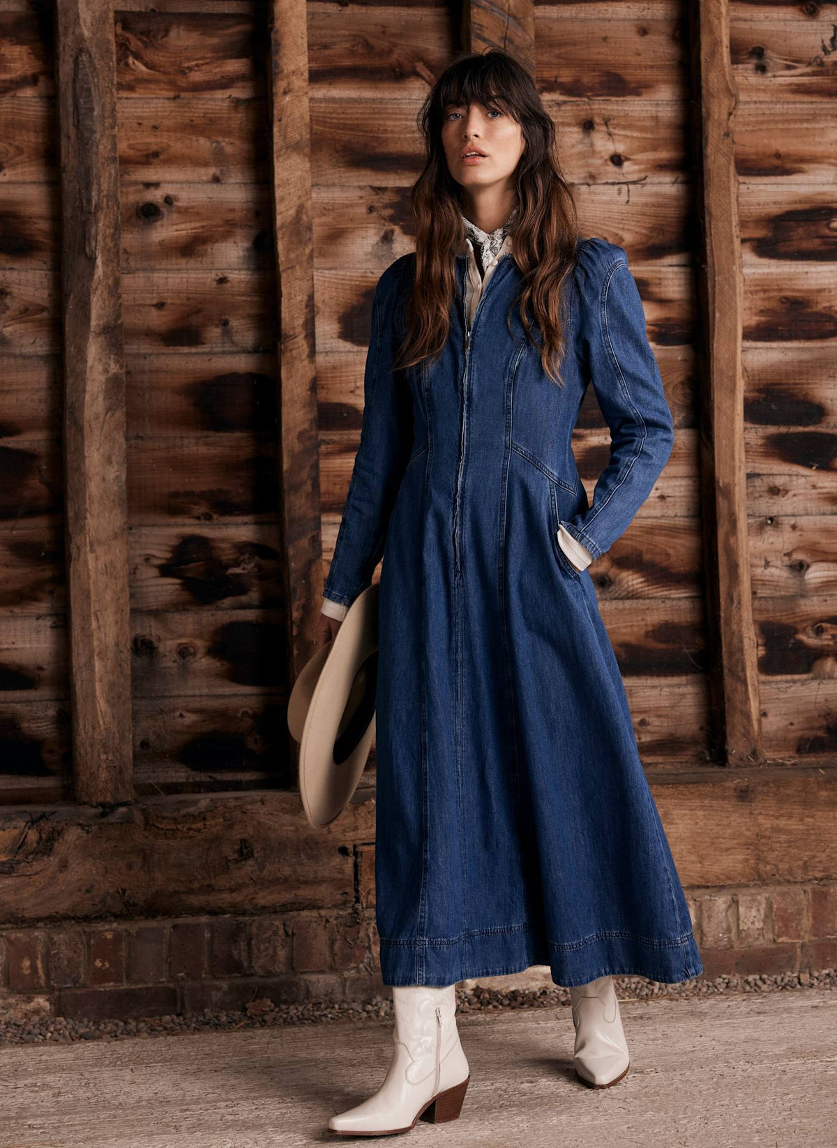 Indigo Puff Sleeve Denim Midi Dress