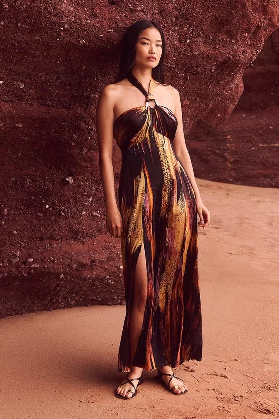 Marble Devour Halter Neck Maxi Dress