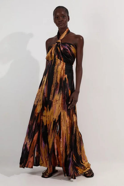 Marble Devour Halter Neck Maxi Dress