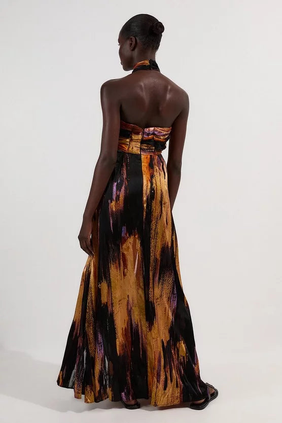Marble Devour Halter Neck Maxi Dress