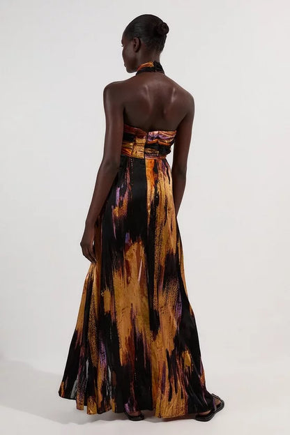 Marble Devour Halter Neck Maxi Dress