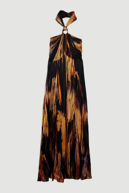Marble Devour Halter Neck Maxi Dress