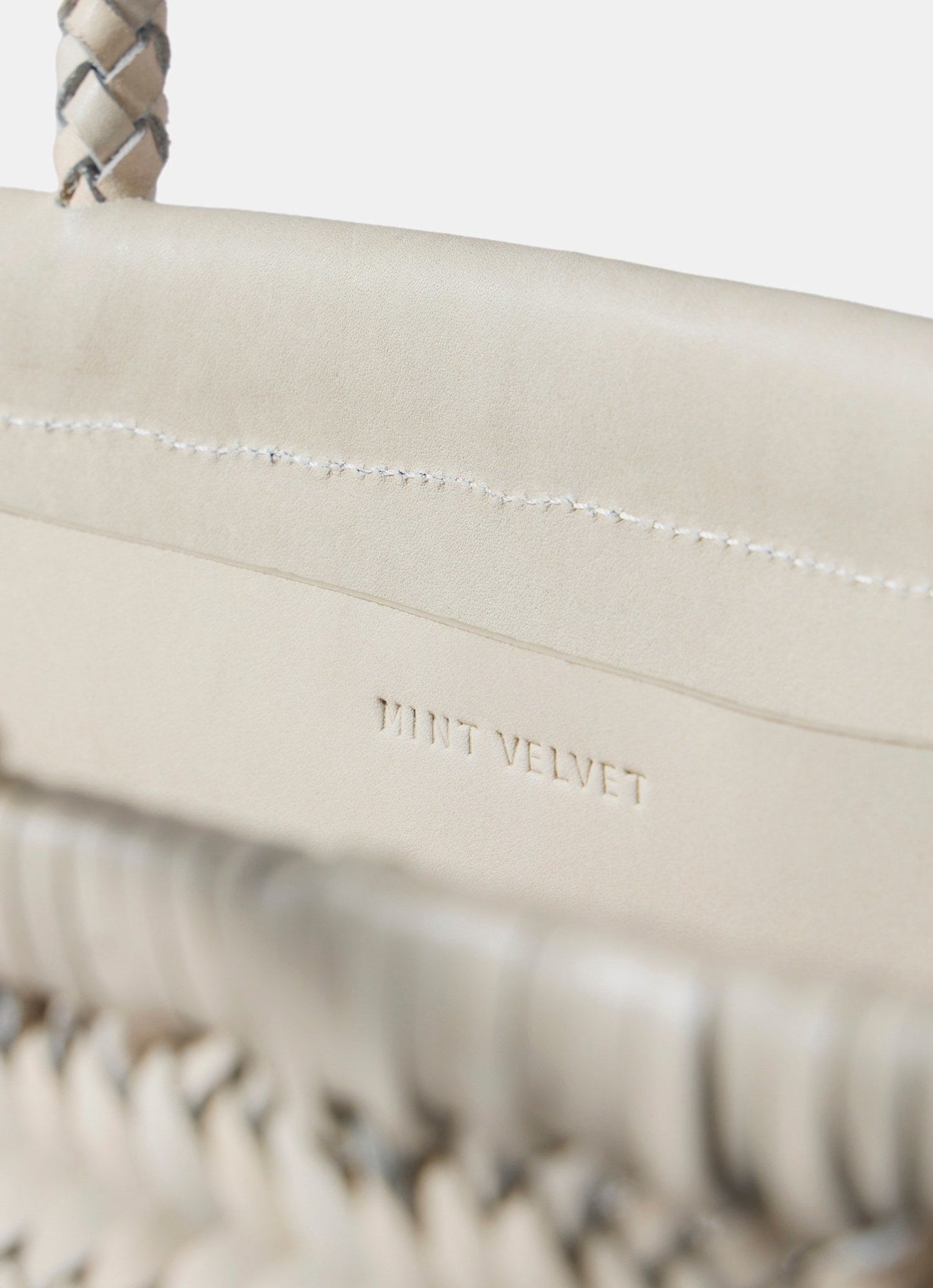 Rae Cream Leather Woven Tote Bag