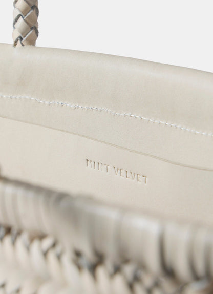 Rae Cream Leather Woven Tote Bag
