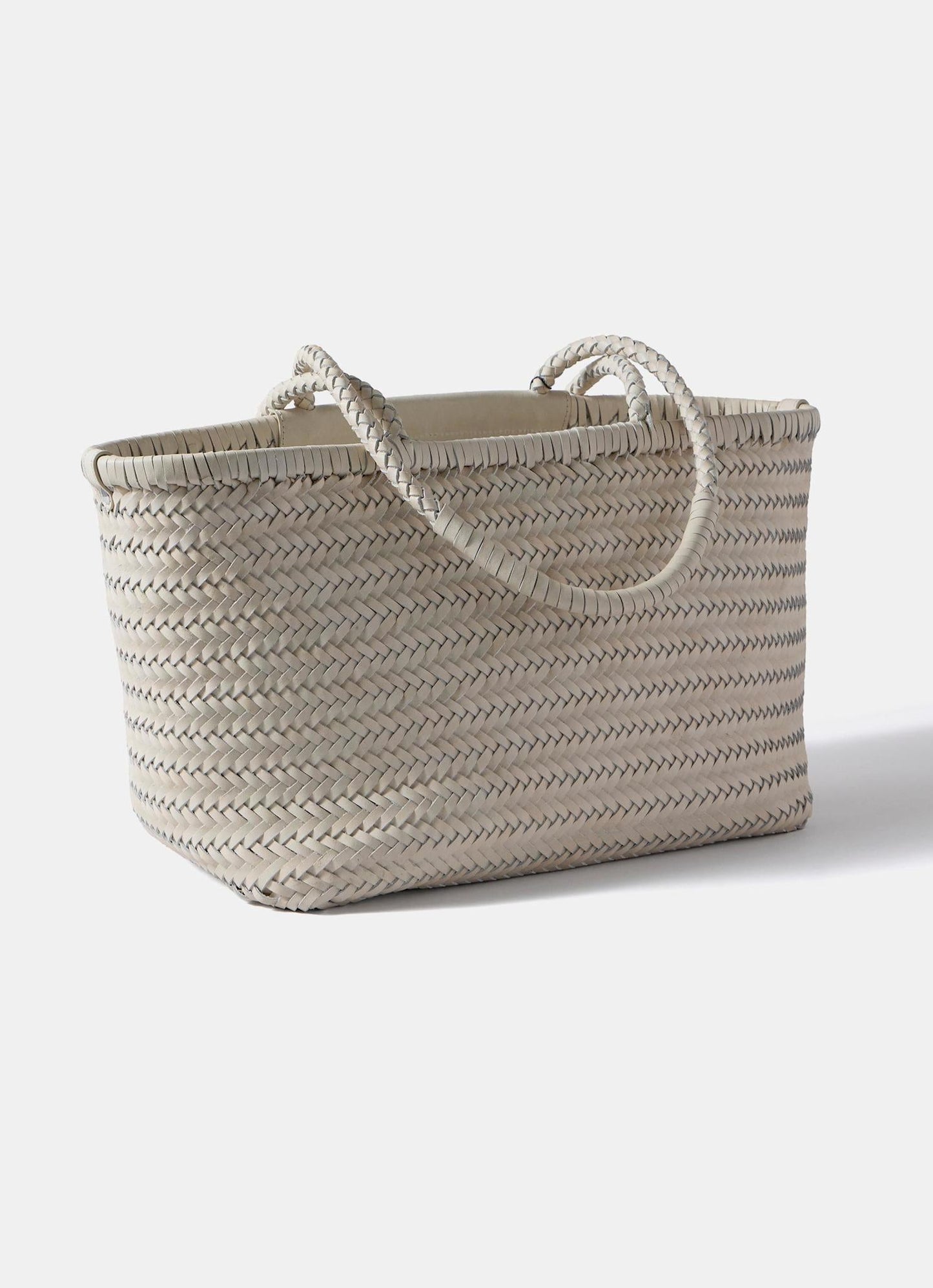 Rae Cream Leather Woven Tote Bag