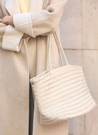Rae Cream Leather Woven Tote Bag