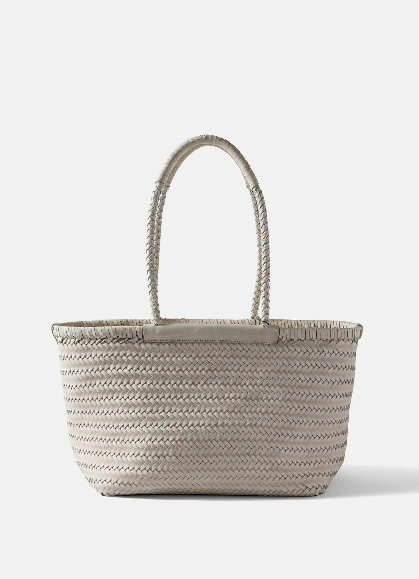 Rae Cream Leather Woven Tote Bag
