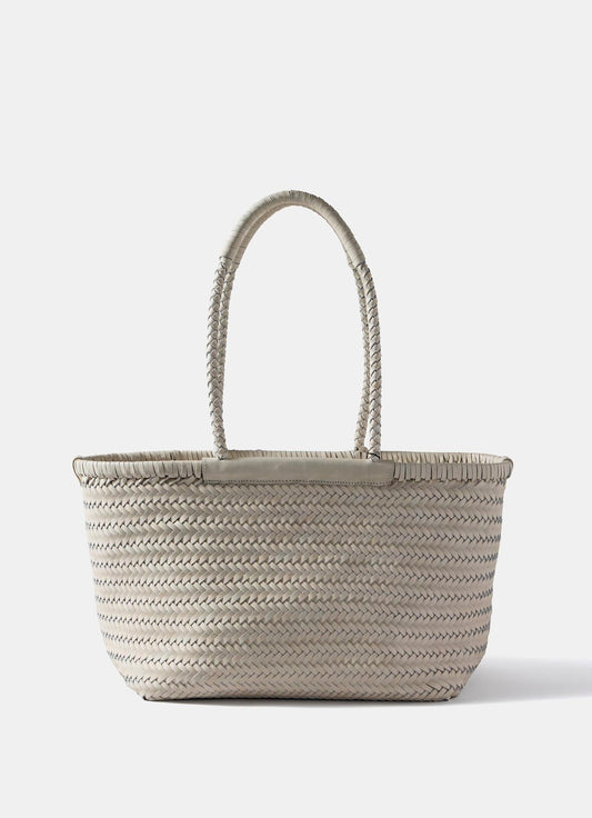 Rae Cream Leather Woven Tote Bag