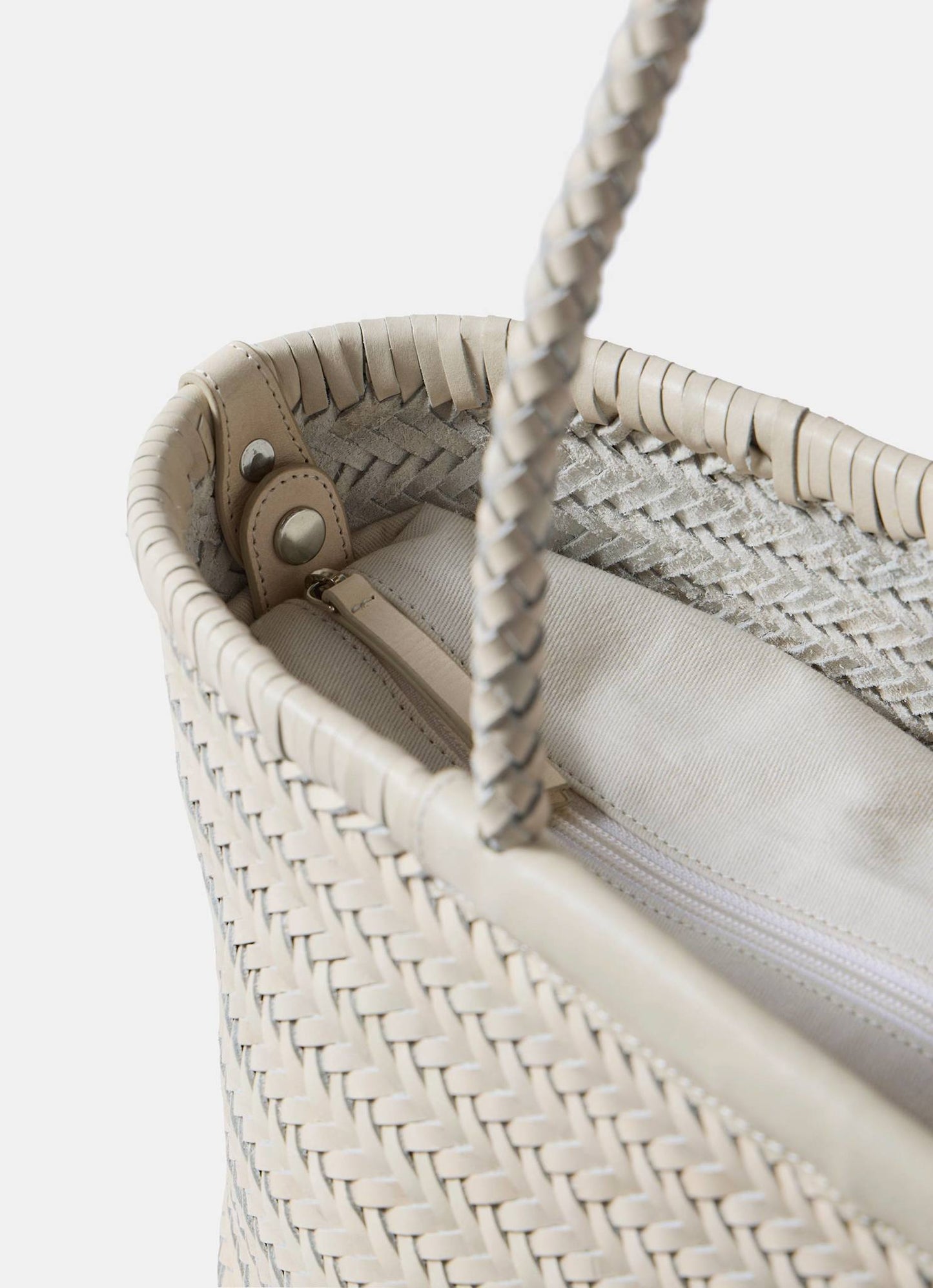 Rae Cream Leather Woven Tote Bag