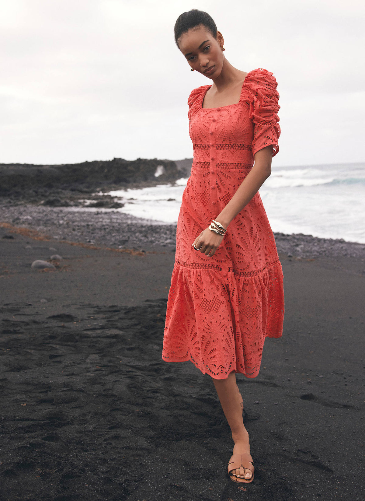 Pink Broderie Midi Dress