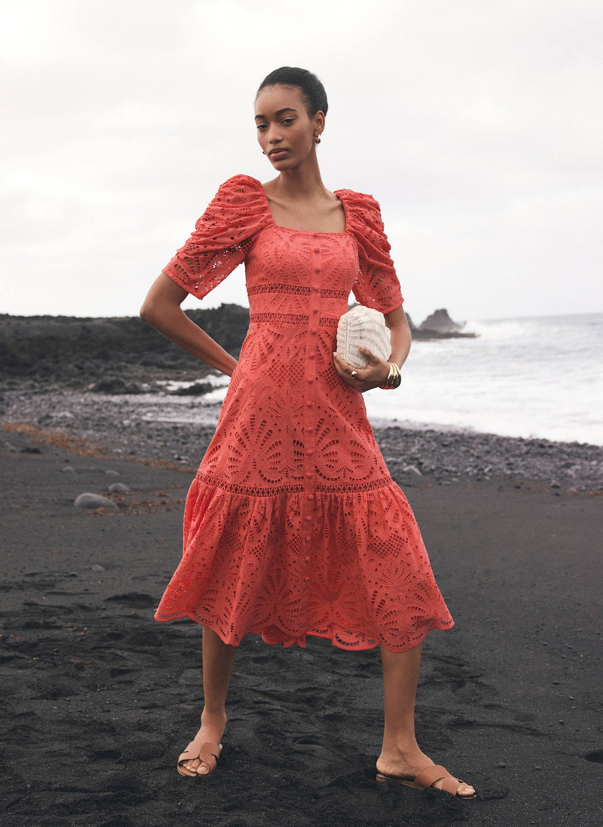 Pink Broderie Midi Dress