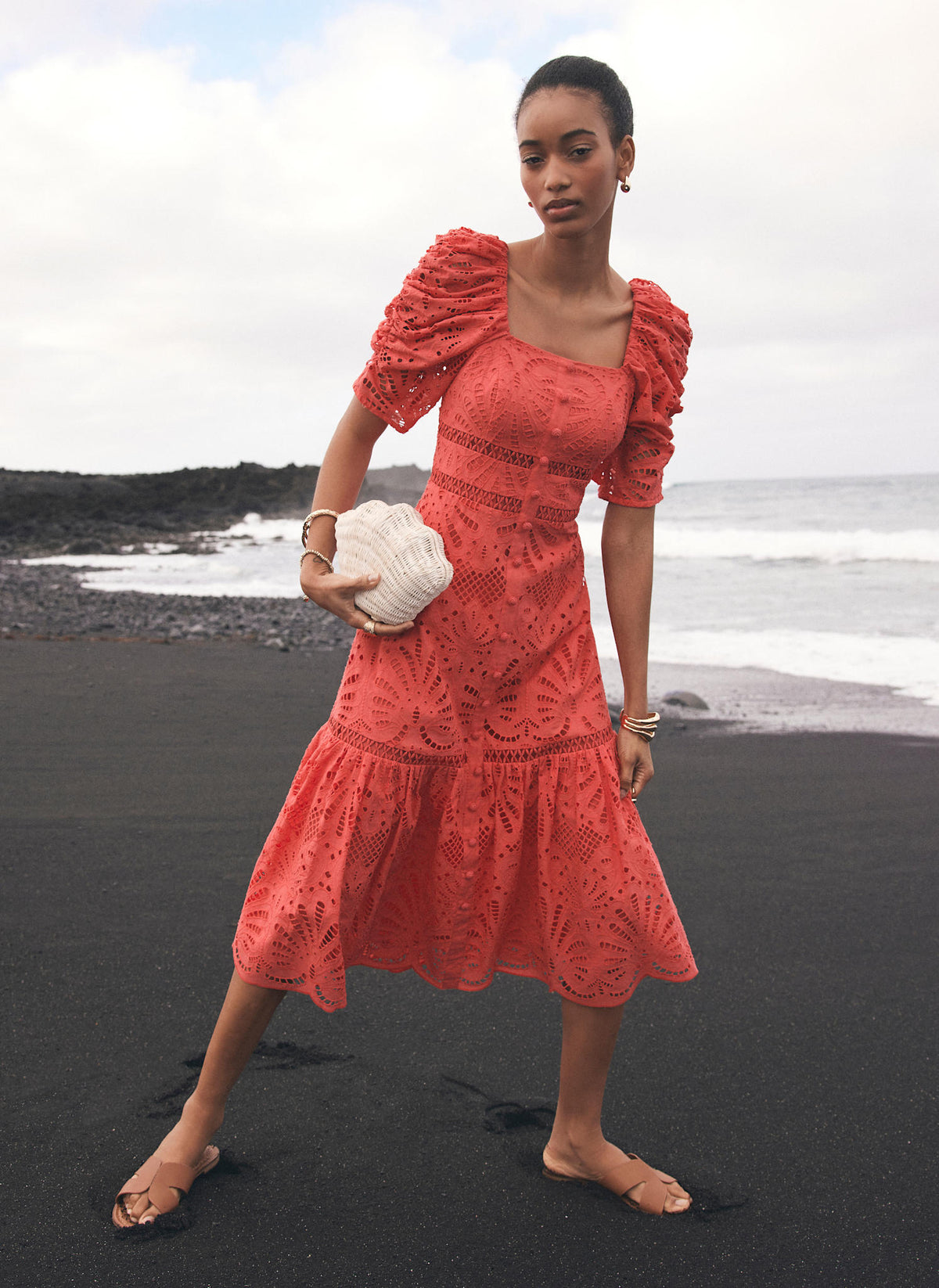 Pink Broderie Midi Dress