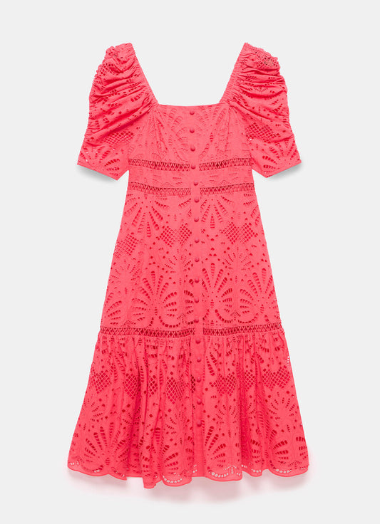Pink Broderie Midi Dress