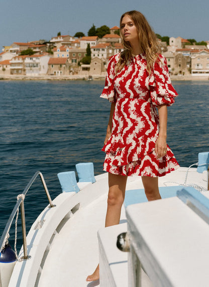 Red Wavy Print Mini Dress