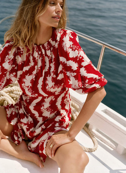 Red Wavy Print Mini Dress