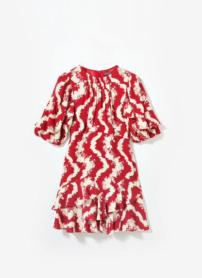 Red Wavy Print Mini Dress