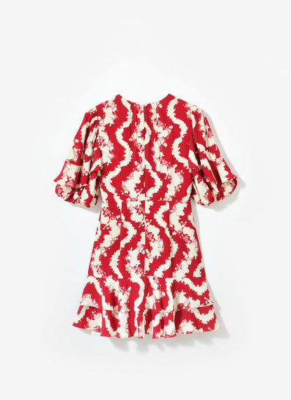 Red Wavy Print Mini Dress
