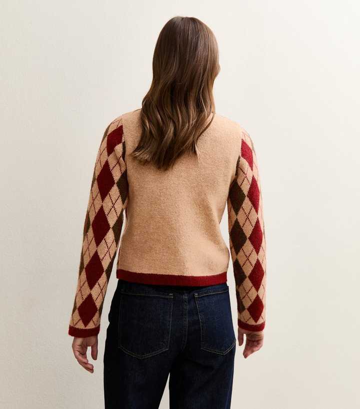 Red Argyle Long Sleeve Knit Cardigan