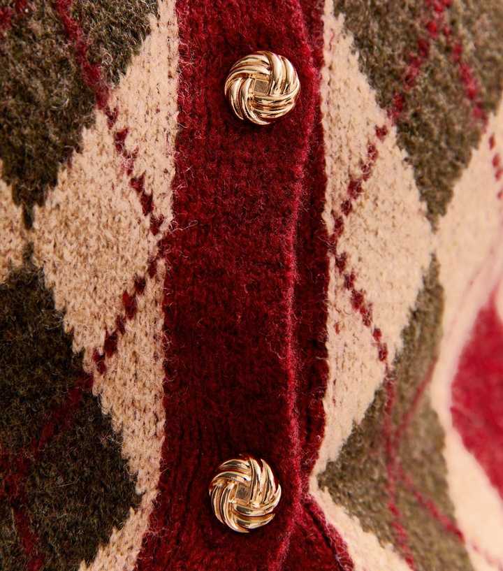 Red Argyle Long Sleeve Knit Cardigan
