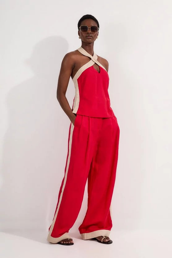 Contrast Linen Woven Trouser