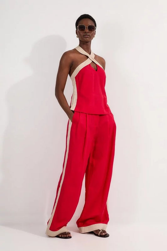 Contrast Linen Woven Trouser