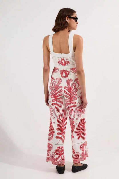 Cutwork Embroidered Wide Leg Woven Jumpsuit