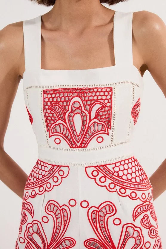 Cutwork Embroidered Wide Leg Woven Jumpsuit