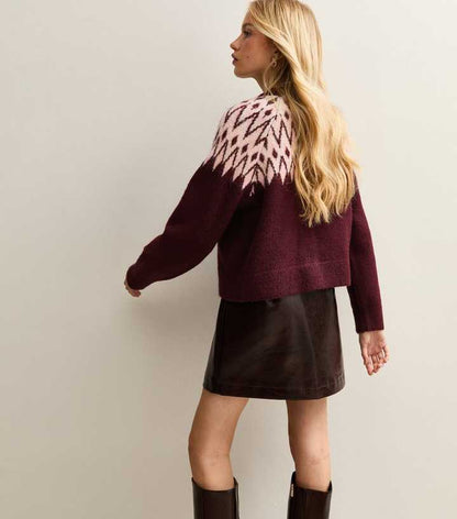 Red Fairisle Crew Neck Cardigan