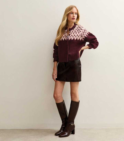 Red Fairisle Crew Neck Cardigan