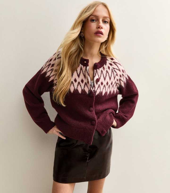 Red Fairisle Crew Neck Cardigan