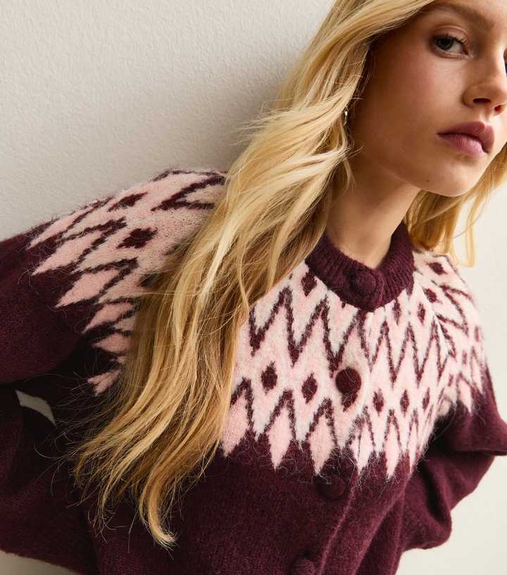 Red Fairisle Crew Neck Cardigan