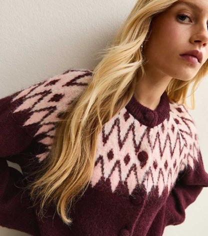 Red Fairisle Crew Neck Cardigan
