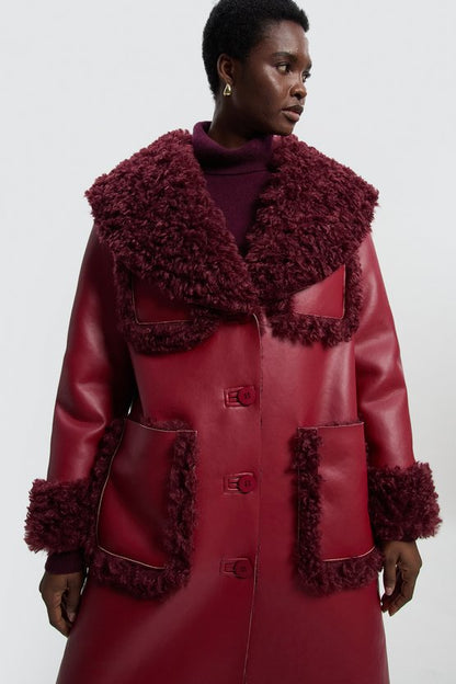 Faux Fur Pocket Detail Midi Coat