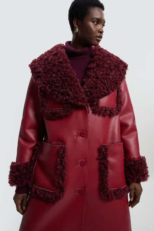 Faux Fur Pocket Detail Midi Coat