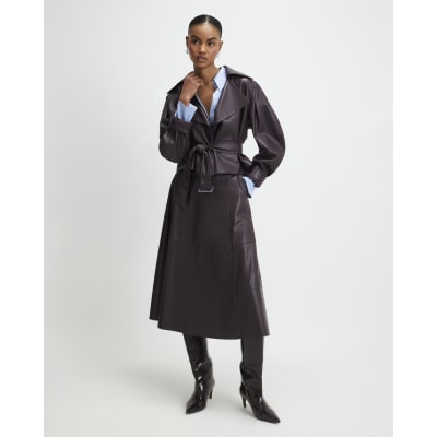 Red Faux Leather Full Circle Midi Skirt | River Island