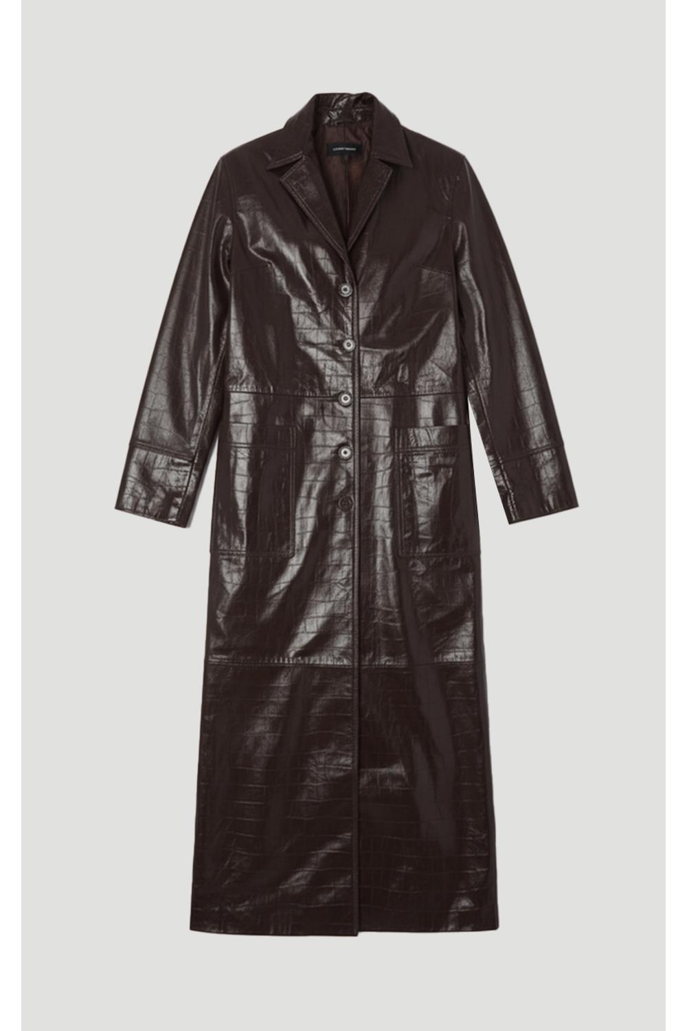 High Shine Croc Embossed Leather Belted Trench Coat