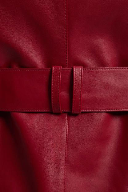 Leather Collared Belted Trench Coat