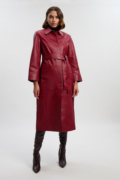 Leather Collared Belted Trench Coat