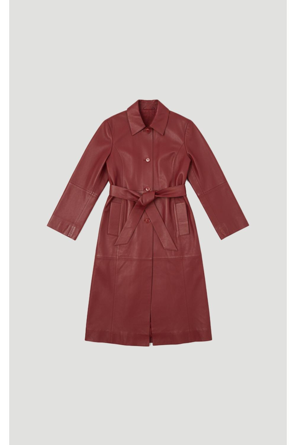 Leather Collared Belted Trench Coat