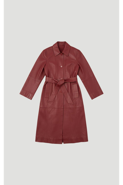 Leather Collared Belted Trench Coat