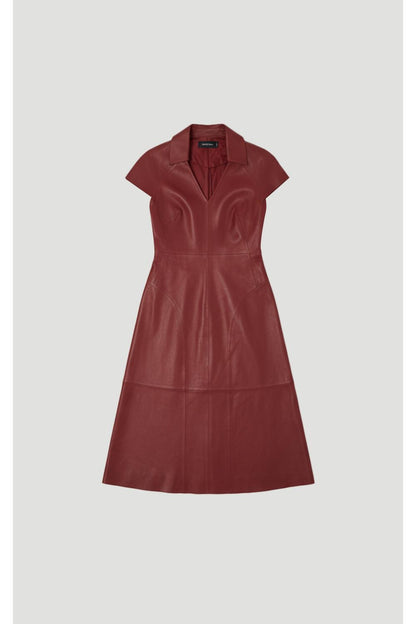 Leather Collared Tailored Midi Dress