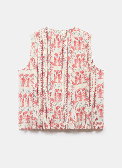 Red Lobster Print Tie Front Top