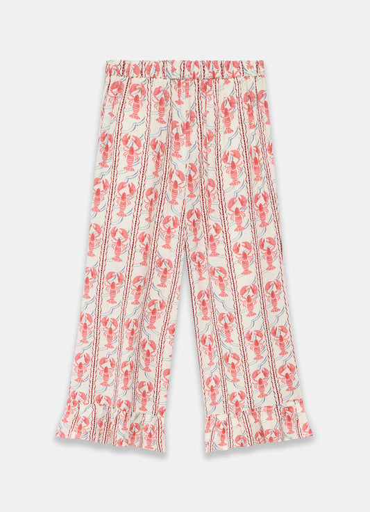 Red Lobster Print Cropped Trousers