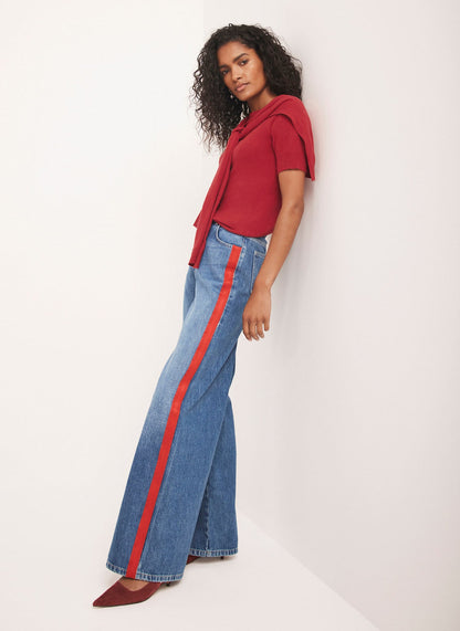 Indigo Side Stripe Wide Jeans