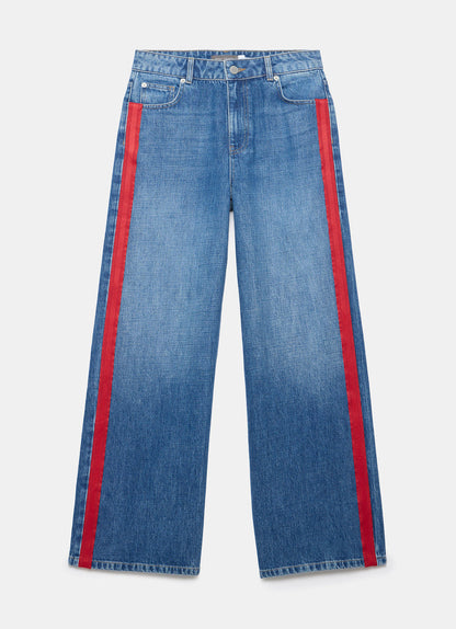 Indigo Side Stripe Wide Jeans