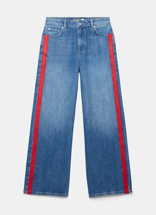 Indigo Side Stripe Wide Jeans