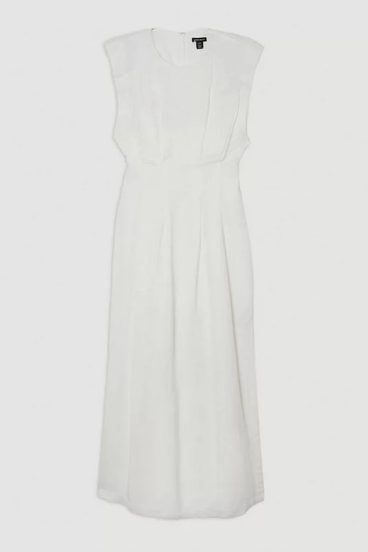 Viscose Linen Woven Pintuck Midi Dress