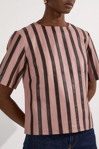 Leather Stripe Mix Top