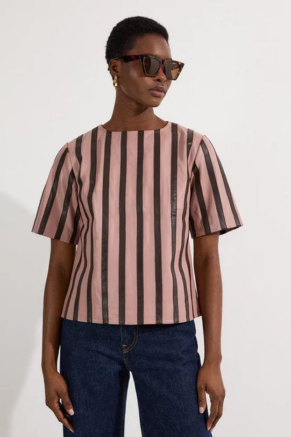 Leather Stripe Mix Top